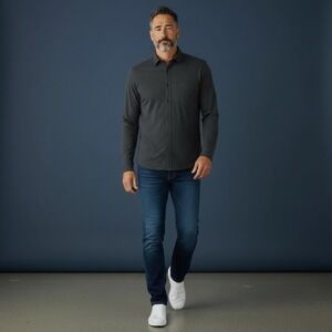 Kit and Ace Men's Charcoal Heather Long Sleeve Button Up‎ Shirt Size Large